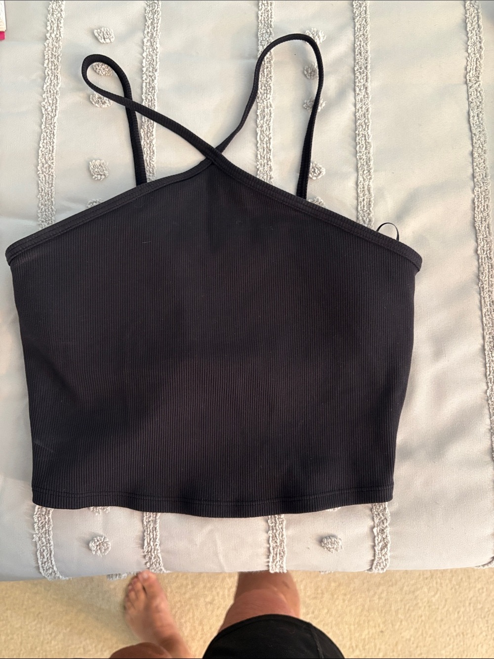 ALO Yoga Black Ribbed Cross-Back Crop Camisole